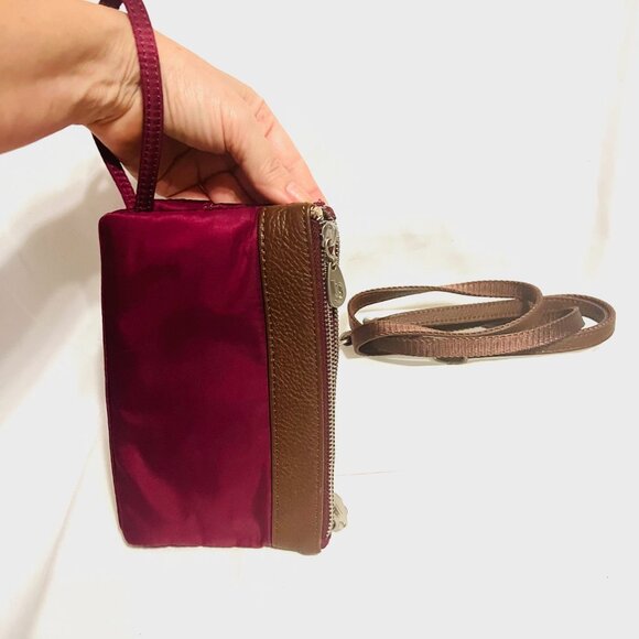 Baggalini Crossbody Wallet/Wristlet-Nylon-Maroon/Tan-Lightweight-Trifold-Roomy - Picture 5 of 11